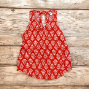 Old Navy Orange Sleeveless Printed Keyhole Blouse Tank Top